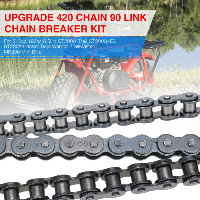 GREHUA Rear Drive 420 Chain 90 Link Chain Breaker with Standard Master Link for BT200X CT200U Trail CT200U-EX TrailMaster MB200 Hensim Baja Warrior MB165 212cc 196cc 6.5Hp Mini Bike Parts Motorcycle - Image 2